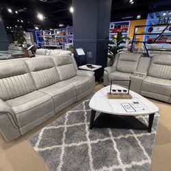 Gray Sofa & Loveseat Power Recliners & LED Lights 