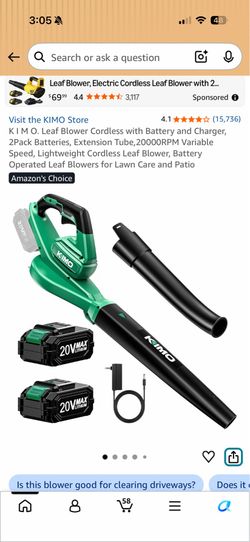 I M O. Leaf Blower Cordless with Battery and Charger, 2Pack Batteries, Extension Tube,20000RPM Variable Speed, Lightweight Cordless Leaf Blower, Batte