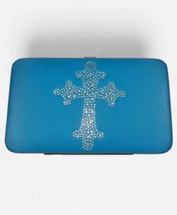 Blue Rhinestone Cross Wallet