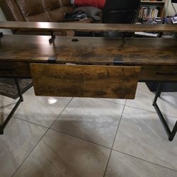 Rustic Wood Office Desk with Keyboard Tray