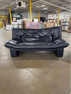 Vintage Italian Black Leather Sofa Loveseat by Nicoletti Salotti Mid Century Post Modern