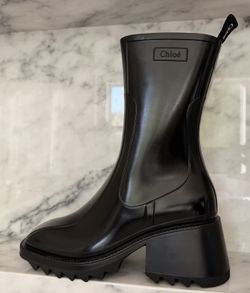 Chloé Betty 50mm Rain Boots Black PVC Lug Sole Size 39 US 9 New in Box