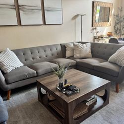 2 Pieces Gray Color Sectional Set With Pillows