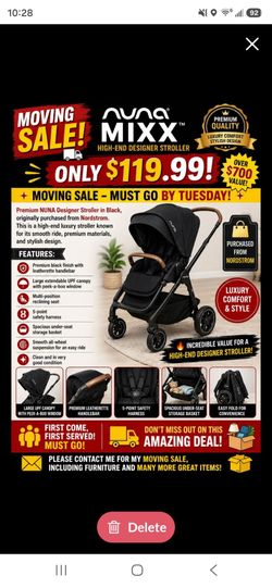 NUNA, HIGHEND DESIGNER BLACK STROLLER BOUGHT IT FROM NORDSTROM NOW ON SALE FOR JUST ONLY $119 (OVER $700 VALUE)!!

MUST GO!!! FIRST COME FIRST SERVED!