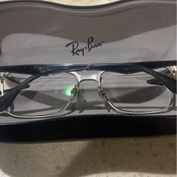 Used Ray Ban RB 6344 Square Designer Eyeglasses Unisex Black Silver Full Frame