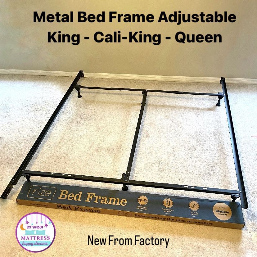 Metal Bed Frame Adjustable To Queen/King/Cal King Size Holds Up To 2000 lb. Distributed Weight 70” L. Delivery Available