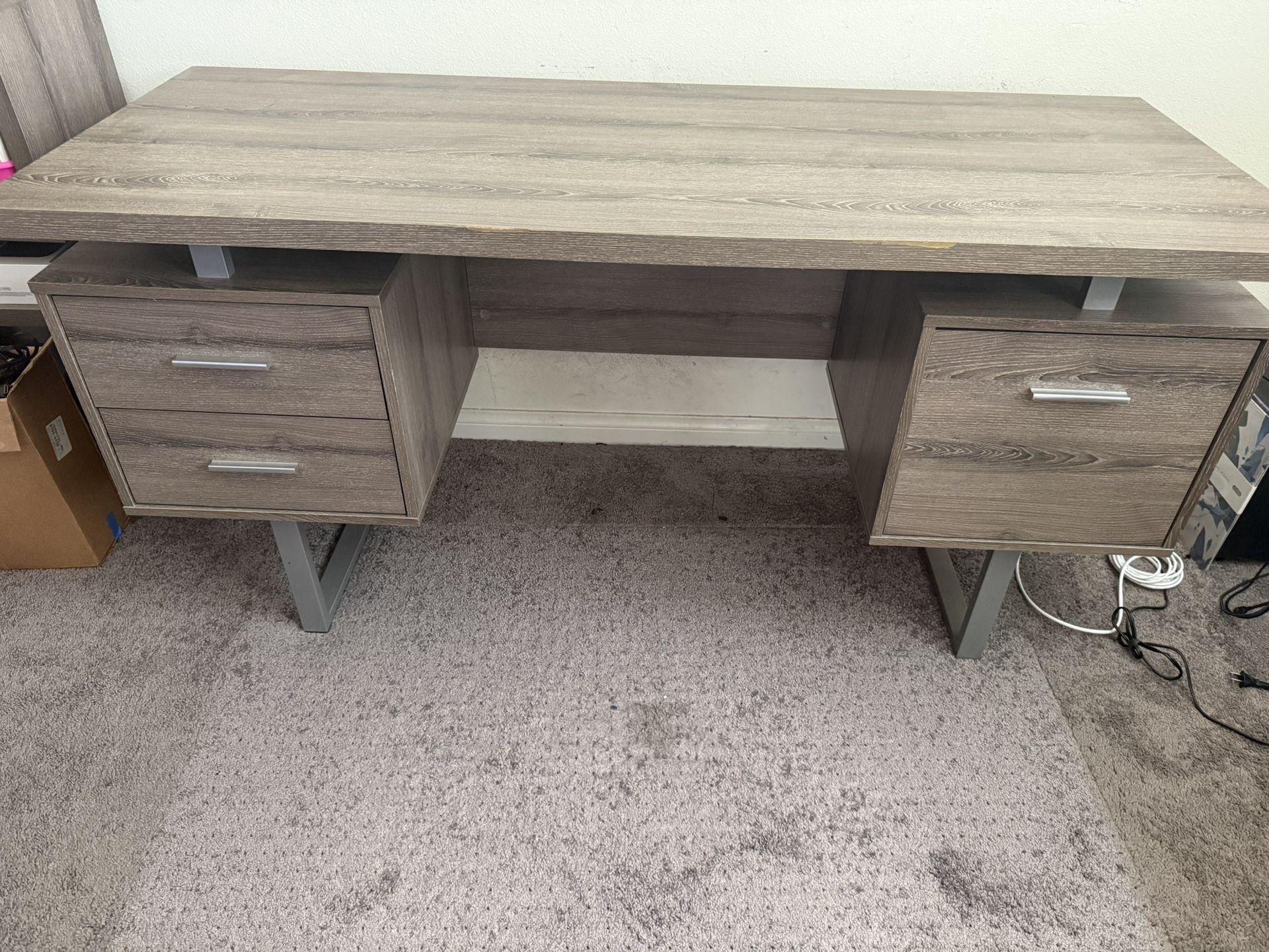 Grey Office 2 Drawer With File Cab Desk W/ Desktop Sled