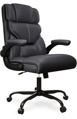 Executive Office Chair with Flip-up Armrests,Ergonomic Computer Desk Chairs,Big and Tall Leather Office Chair 400LBS,Lumbar Support Swivel PC Chair wi