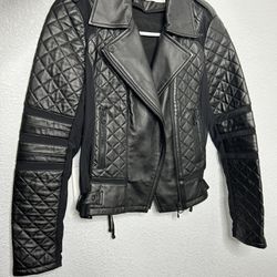 Blanc Noir Black Quilted Leather and Mesh Renegade Moto Jacket Size XS