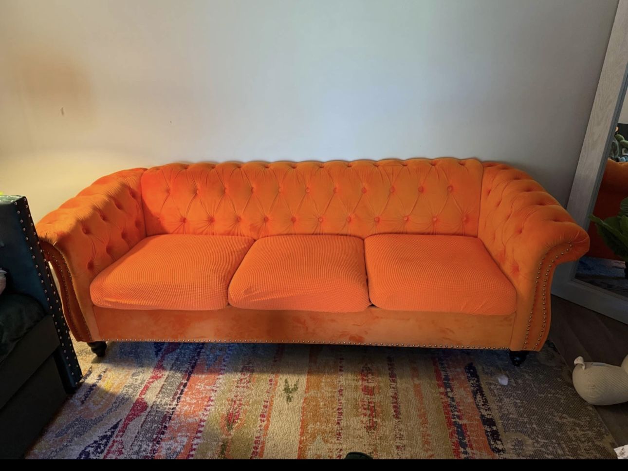 Bright Orange Velvet Couch