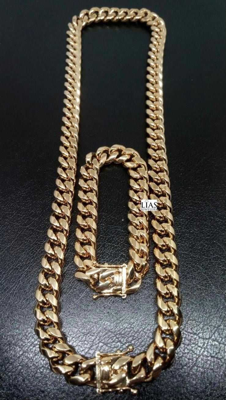 New 18k Yellow Gold Cuban Link Chain and Bracelet 