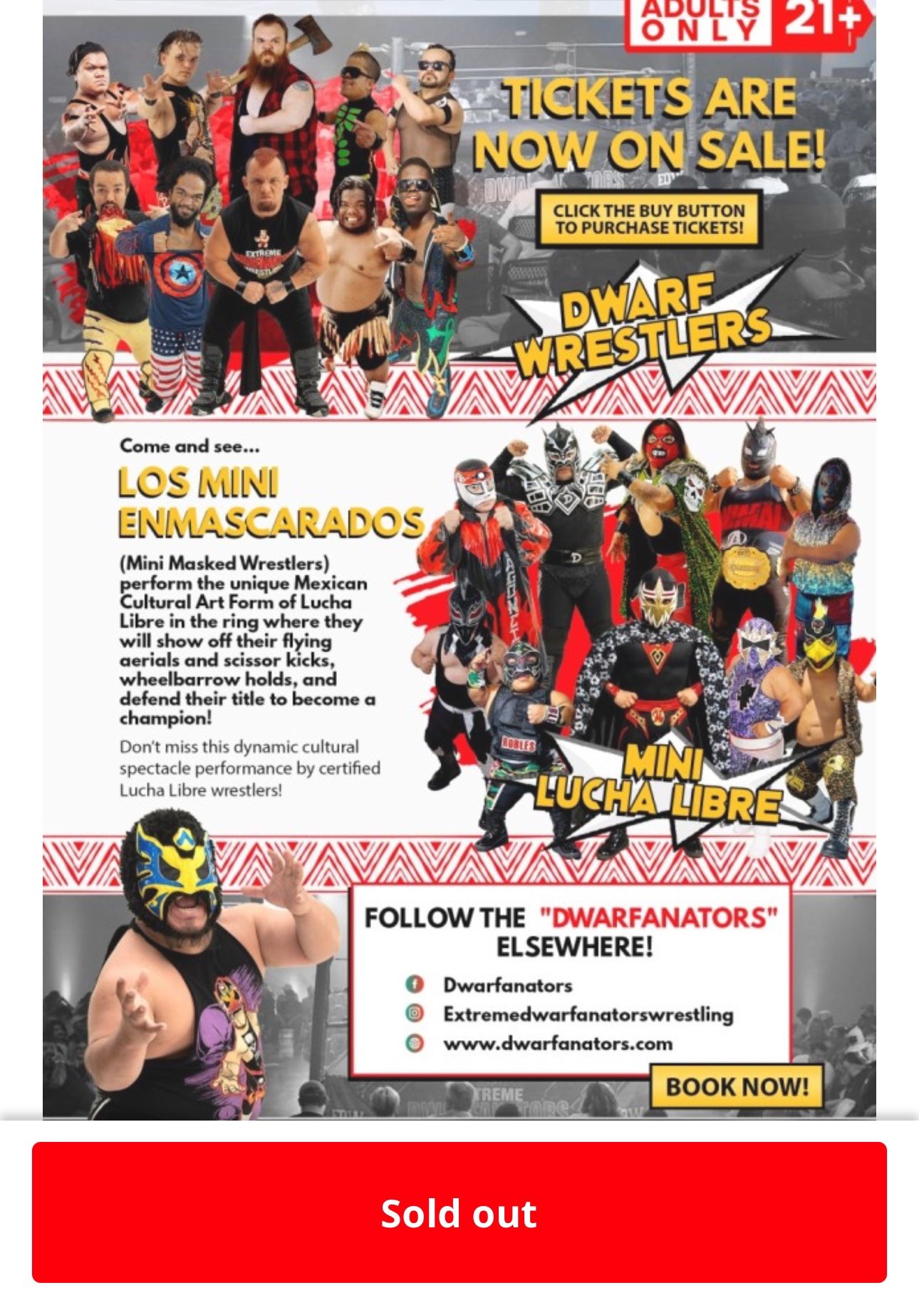 4 TICKETS SOLD OUT SHOW MIDGET WRESTLING