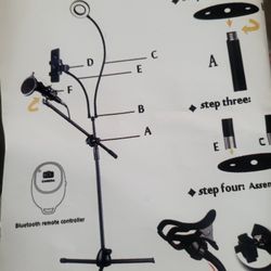 Tripod Base Gooseneck Home Vlogging Kit for Phone with LED Ring Light - Microphone Holder - Tablet Holder - Boom Arm for Smartphone/Laptop/Computer [B