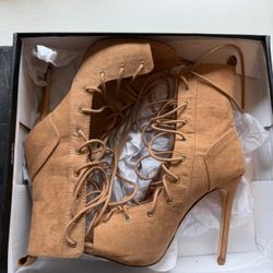 Windsor Khloe Camel Suede Lace-Up Stiletto Heels Size 8