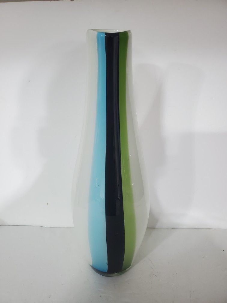 Tall Hand-blown Ribbon Decorative Vase Art