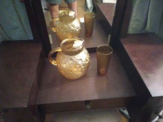 Vintage Bulbous Pitcher with matching Glass