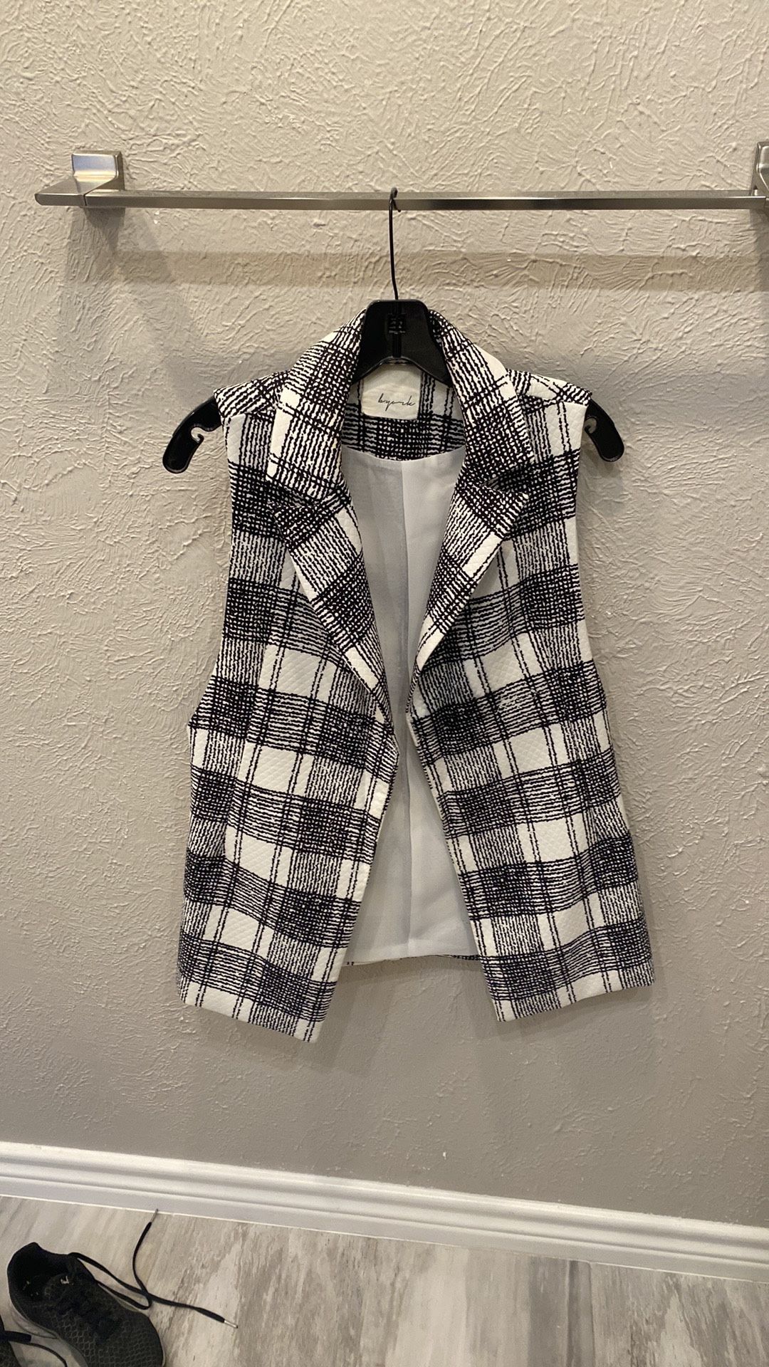 B.YORK plaid blazer vest double lapel collar black/white