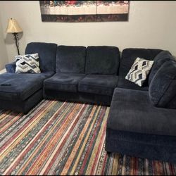 Delivery Available! Dark Gray/Blue Sectional Couch Sofa Chaise Foot Rest Ottoman 