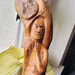 Hand Made Sculpture, Vintage, Signed and dated '64 one Piece of Wood, Woman