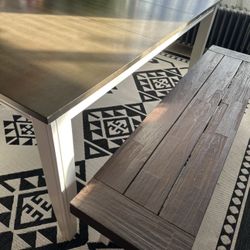 Extendable Dining Table + Matching Bench (Farmhouse Style) – Seats 4–6