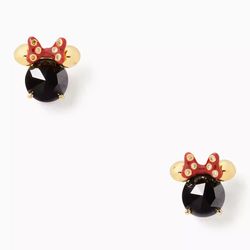 NWT Kate Spade Minnie Mouse Stud Earrings Enameled Black Red Gold Tone Faceted 
