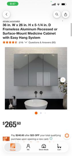Croydex 36x26 Frameless Aluminum Recessed Medicine Cabinet