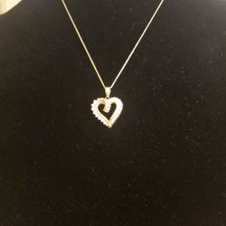 14k Gold Chain And Heart Pendant With Diamonds