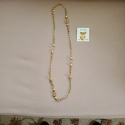 35" Goldtone Beaded Necklace & 1 Goldtone Locket Decorative Pin. Both pieces are 1928 Jewelry Brand.