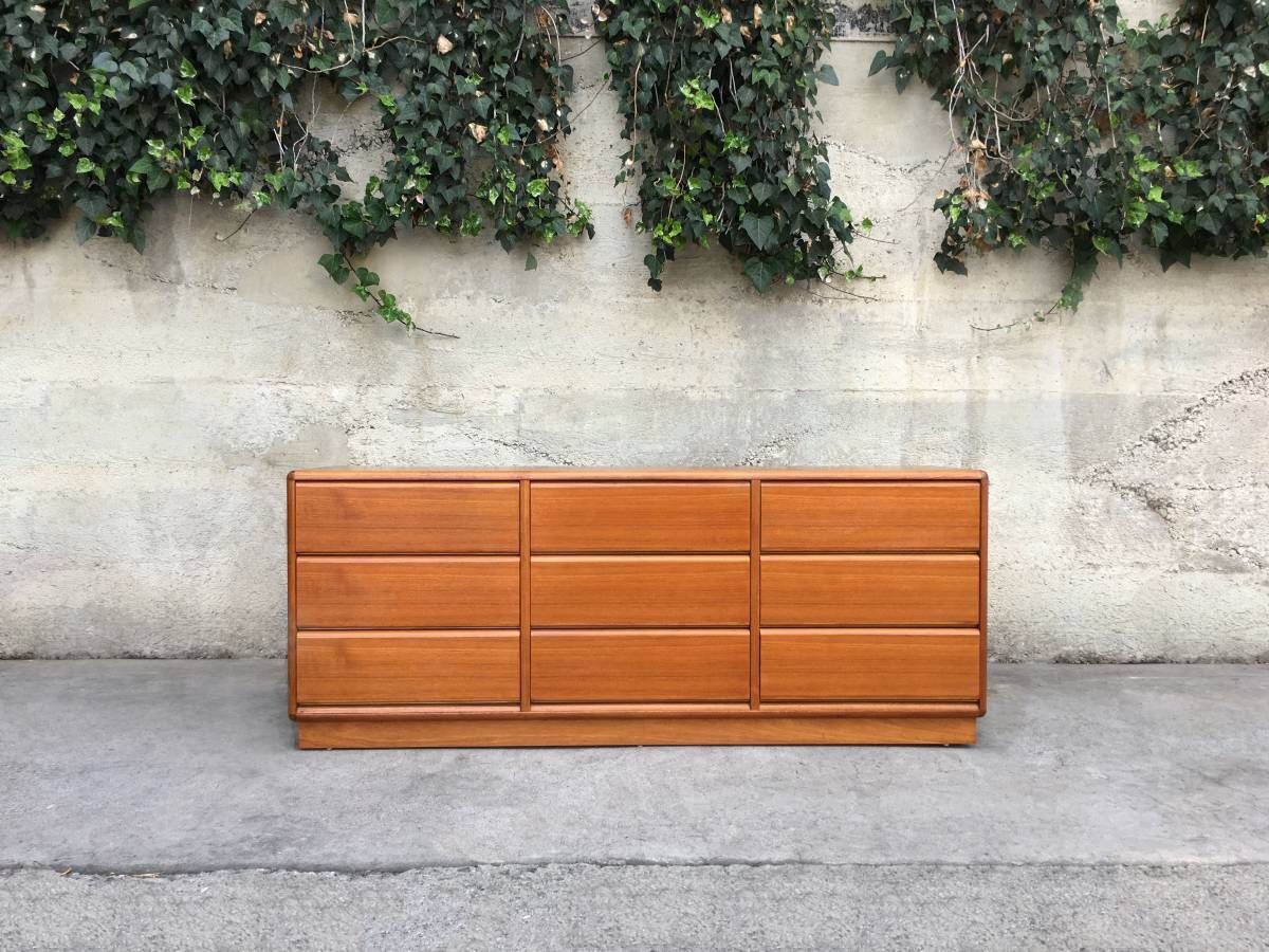 Mid Century Modern Danish Teak 9 Drawer Dresser by Brouer Møbelfabrik
