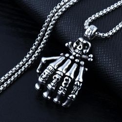 Skeleton Hand Titanium steel pendant necklace