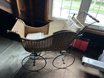 Antique Vintage Wicker Tram Baby Buggy