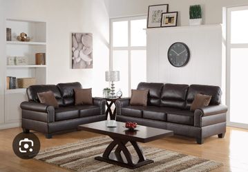 Dark Brown Leather Sofa and Loveseat Set