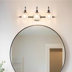 NIB Matte Black Bathroom Vanity Light, Farmhouse Bathroom Light Fixtures Over Mirror, 3 Light Vanity Lighting Fixtures, Flower Glass Shade Wall Sconce