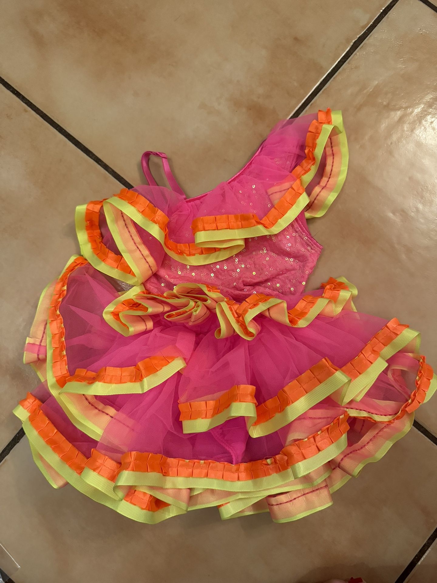 Bright Pink Orange Yellow Jazz Or Tap Child XS Dance Costume