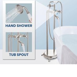 Freestanding Bathtub Faucet Floor Mount Tub Filler with Double Cross Knobs 360° Rotation C61 N $80