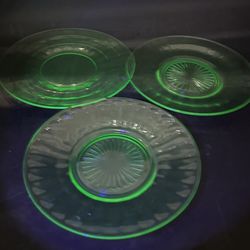 3 - Vintage Depression  Uranium Glass Salad Plates 