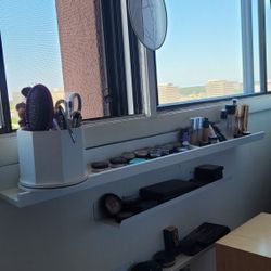 White Long Narrow SHELF FLOATING BOOKCASE MAKE UP STATION