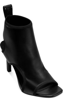 DKNY Womens Bason Sandal Heeled Bootie  Color: Black Size: 6.5  Sole material Rubber Shaft height Ankle Shaft circumference 9.3 Outer material Leather