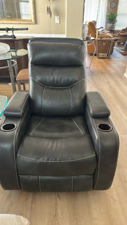 Recliner gray real leather chair
