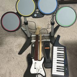 Rock Band Xbox 360 Instrument Set + Guitar Hero PS2 Guitar