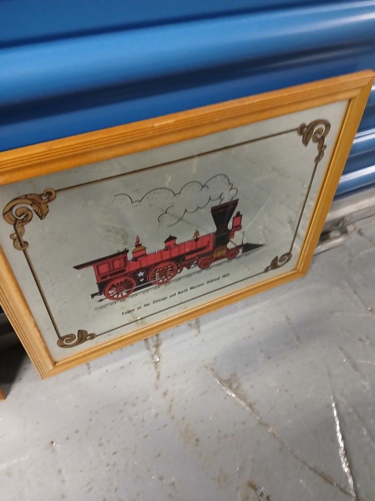 Antique 1950s Mirrored Engine Train Frames