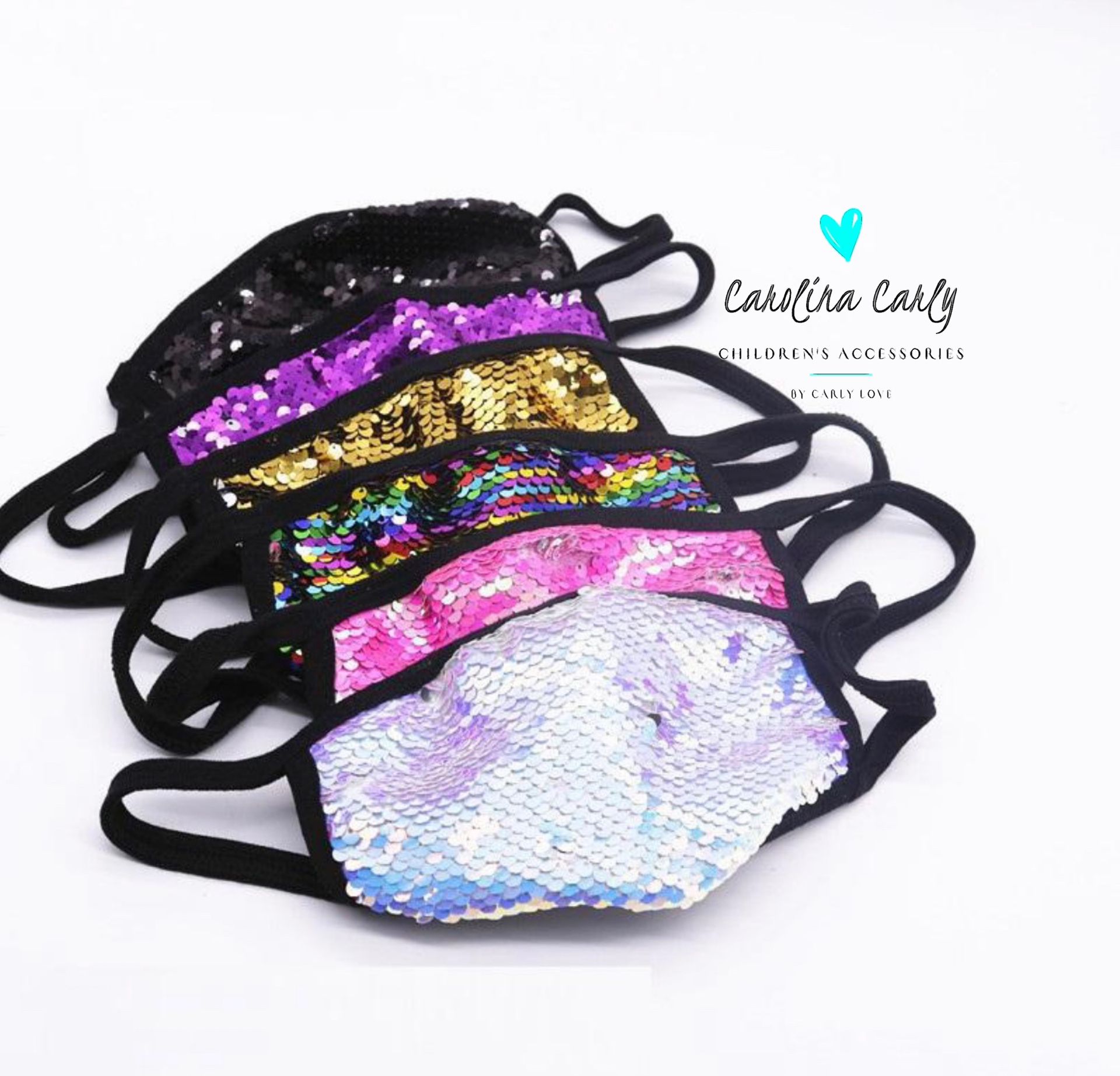 Kids Reusable Sequin Face Mask in Black, Blue, Gold, Rainbow, White, Purple, and Pink, Washable, Hand Made in the USA
