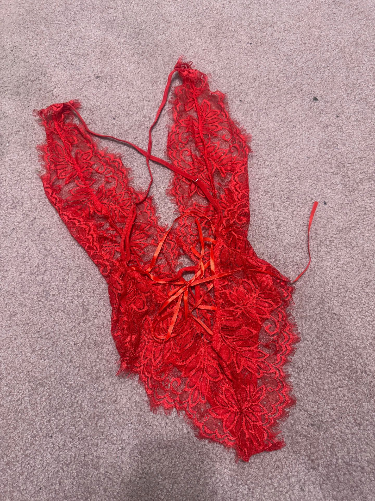 New Small Red Lace Bodysuit Lingerie