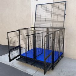 New $280 X-Large 49” Heavy Duty Folding Dog Cage 49x38x43” Double-Door Kennel w/ Divider