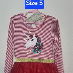 ** NEW ** Christmas Unicorn Dress Size 5