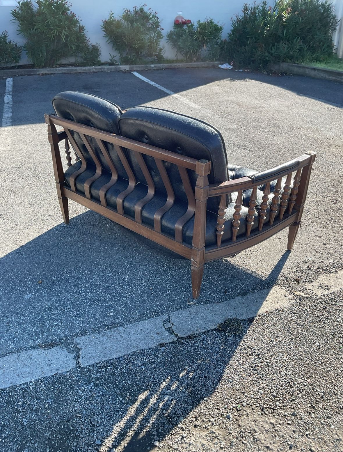Vintage 60s/70s Sears Leather Bench Sofa