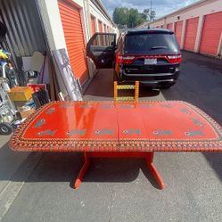 Oak Dining Table Painted By Local Artist 