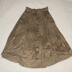 Zara Basic Women Gold A-line Belted Midi Skirt 