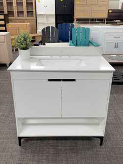 36-inch Bathroom Vanity (Vanity + Sink), White. 2 soft closing doors and 2 shelves. Fully Assembled.  ✅Dimensions：18.5"D x 36"L x 34.5"H  💰250$