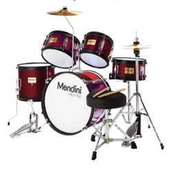Mendini by Cecilio Drum Set, 5 Piece 16 Inch Junior Drums Kit with Bass, Toms, Snare Drum, Cymbal, Hi-Hat, Drumsticks & Seat for Beginner Student (Met